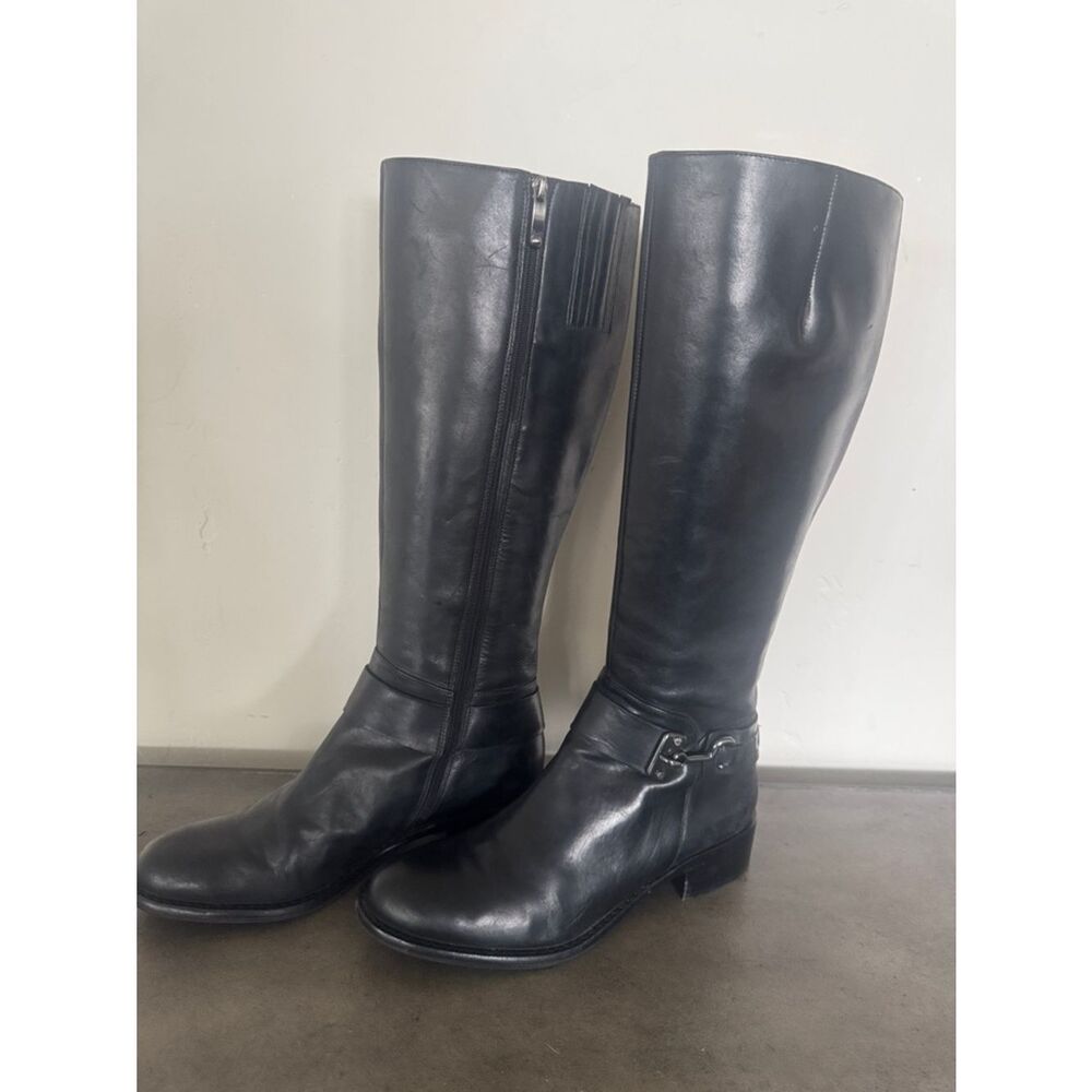 VIA SPIGA Classic Women's Black Leather Knee-High Riding Boots Zipper Size 7M